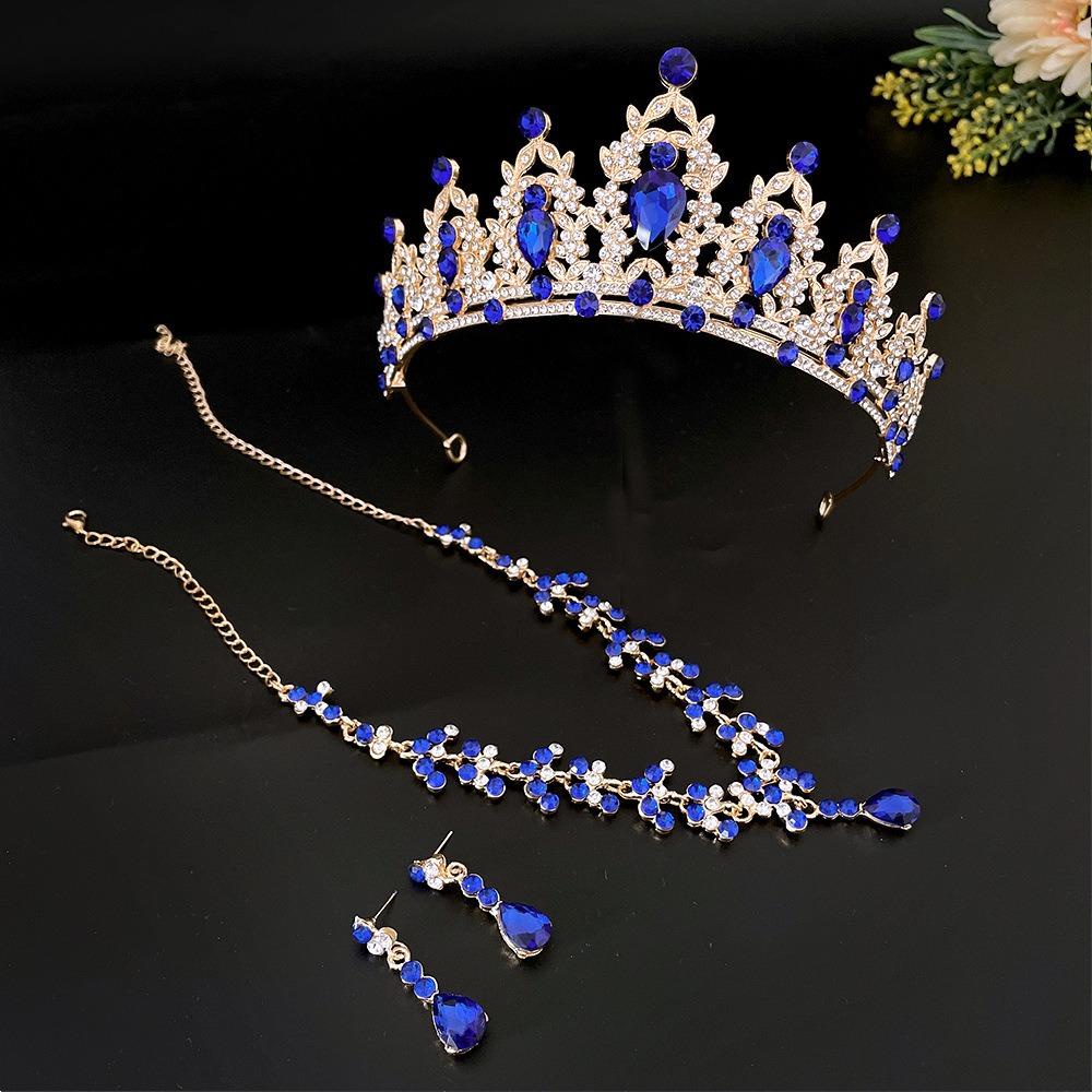 Mxbeauty Set Perhiasan Mahkota Pernikahan Hadiah Ulang Tahun Perhiasan Pesta Mengkilap Elegan Berlian Bertatahkan Berlian Imitasi Kristal Mahkota Kalung Anting Set