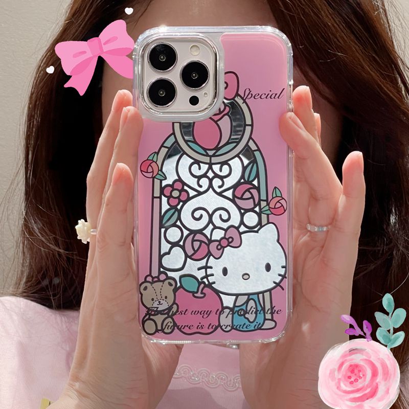 Fashion Silver Special Rose Hello Kitty Mirror Soft TPU Case iP iPhone 11 12 13 14 Pro Max New Woman Girl FTD Casing Apple