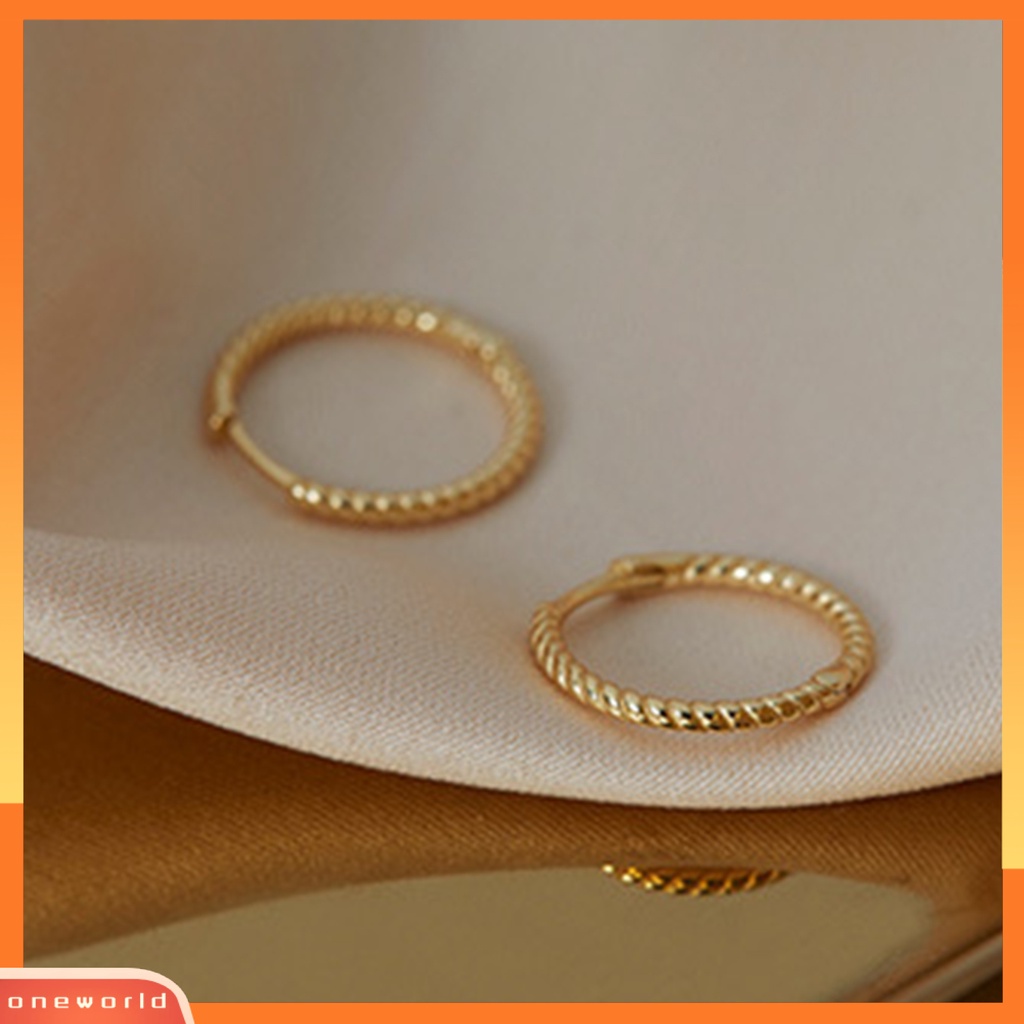 [WOD] 1pasang Anting Hoop Tembaga Geometris Cubic Zirconia Lingkaran Kepang Hoop Stud Earring Untuk Kehidupan Sehari-Hari