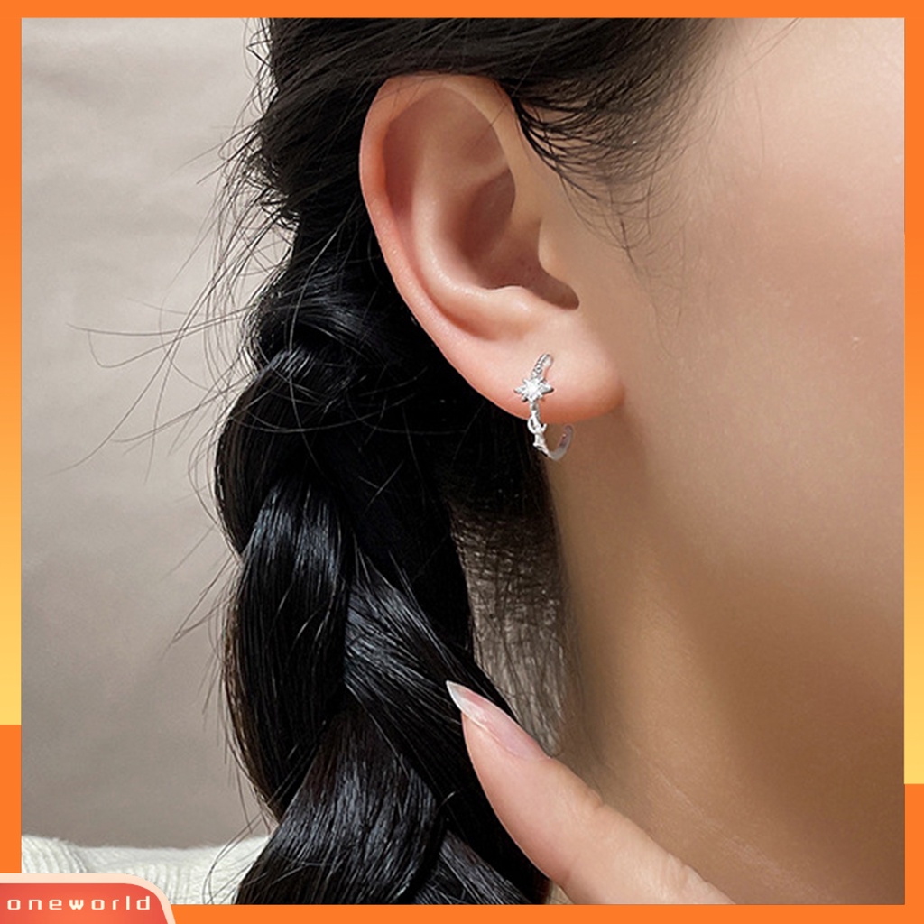 [WOD] 1pc Anting Pejantan Bintang Bulan C-Bentuk Berlian Imitasi Hias Telinga Dekorasi Aksesoris Pakaian Perhiasan Ear Studs Copper Piercing Earrings Women Jewelry