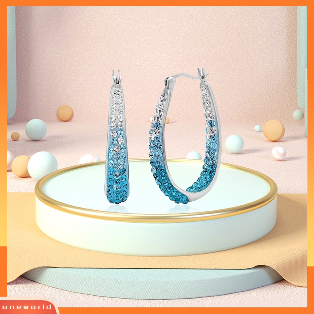 [WOD] 1pasang Anting Hoop Hias Berlian Imitasi Bahan Alloy Valentine Day Huggie Earrings Untuk Wanita