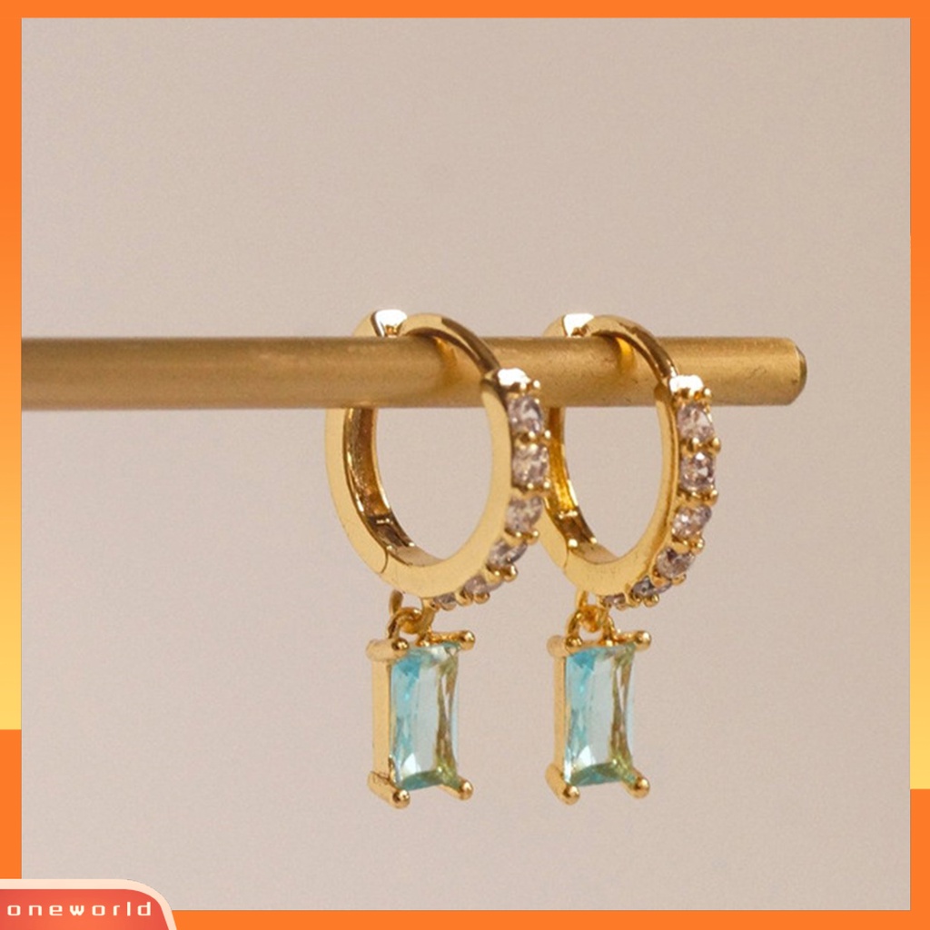 [WOD] 1pasang Anting Hoop Persegi Panjang Cubic Zirconia Perhiasan Anting Geometris Halus Untuk Pacaran