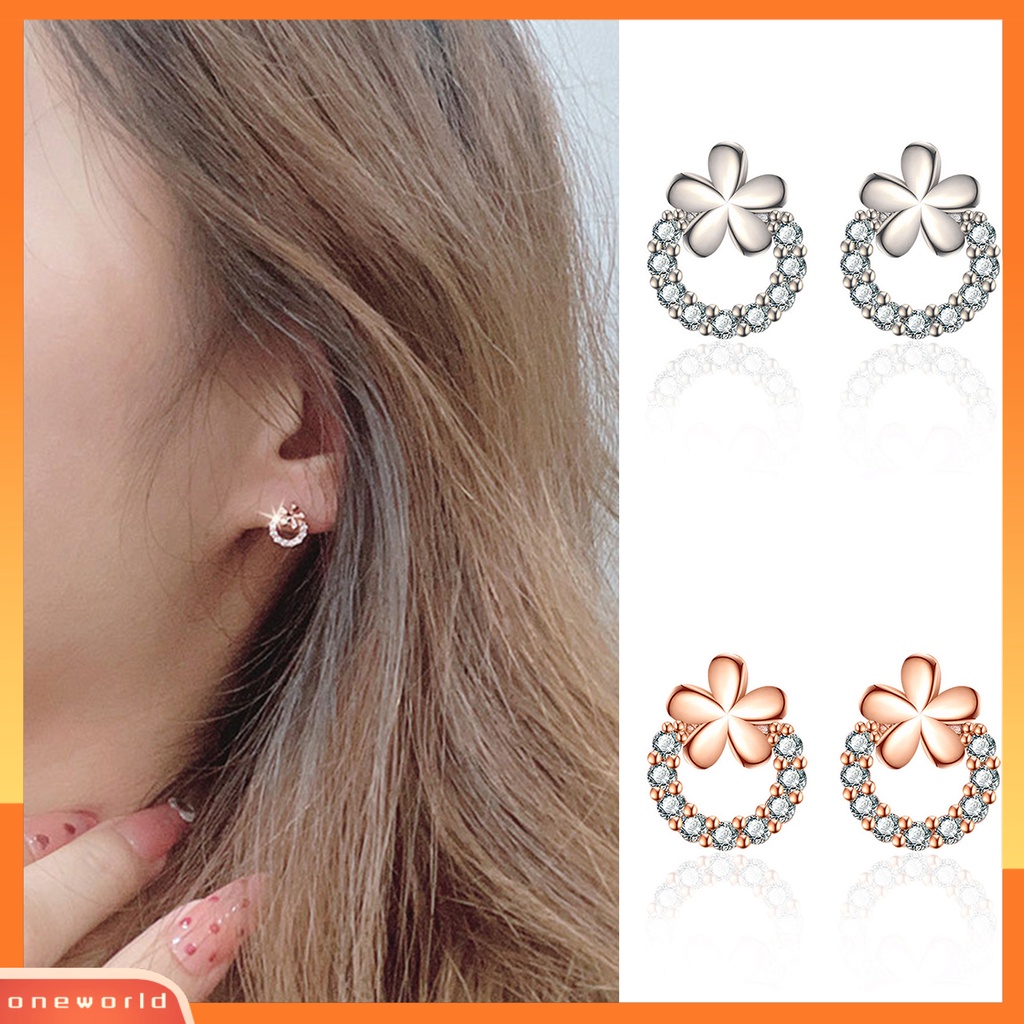 [WOD] 1pasang Ear Studs Round Ring Elegan Mini Hadiah Fashion Perhiasan Sparkling Cubic Zirconia Plum Blossom Wanita Anting Untuk Harian