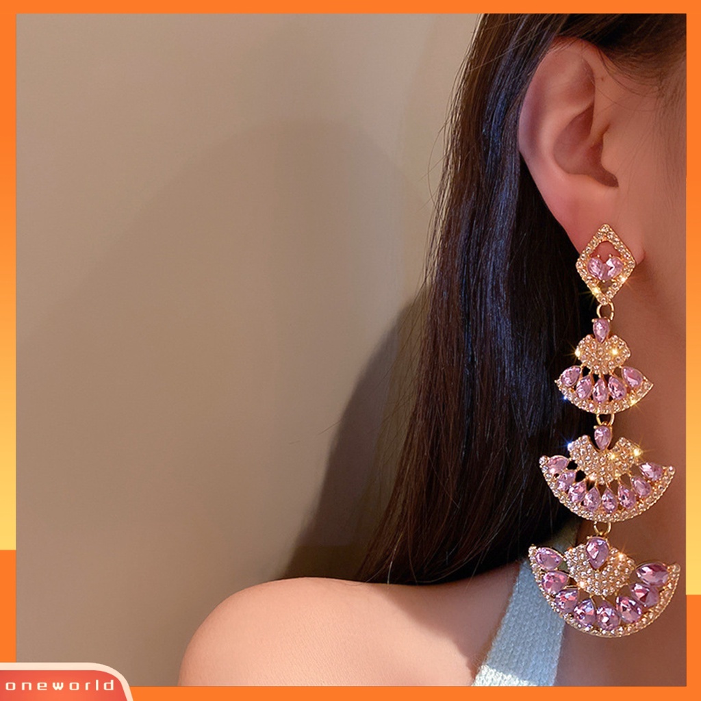 [WOD] 1pasang Anting Lady Menjuntai Berlian Imitasi Multi-layer Shiny Berbentuk Kipas Anting Menjuntai Panjang Untuk Hadiah