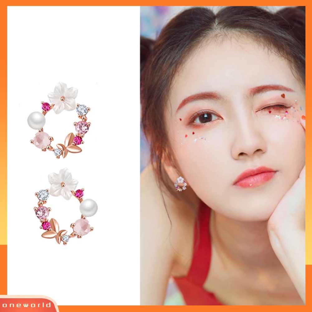 [WOD] Wanita Fashion Bentuk Karangan Bunga Lucu Multicolor Alloy Ear Stud Earrings Perhiasan Hadiah