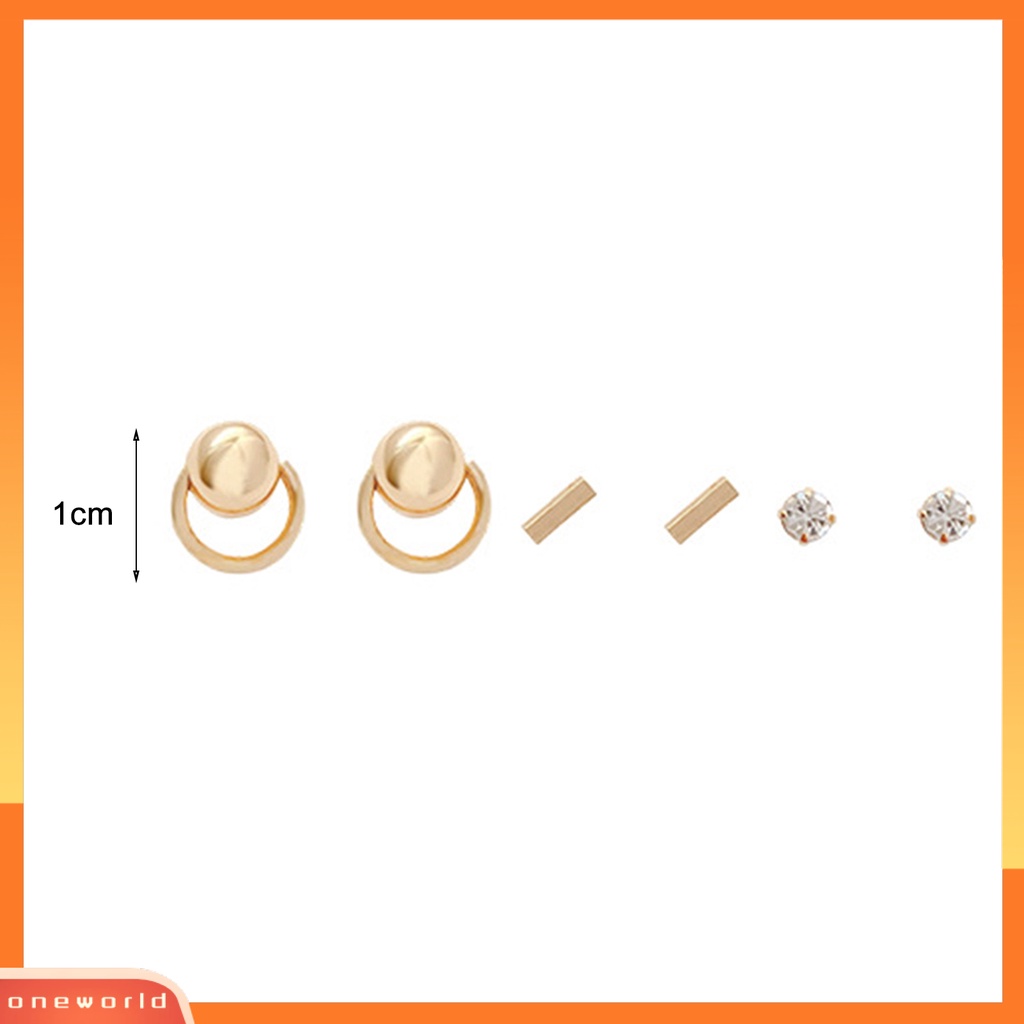 [WOD] 3pasang Anting Stud Lingkaran Berlian Imitasi Perhiasan Gaya Korea Geometris Ear Studs Hadiah Ulang Tahun