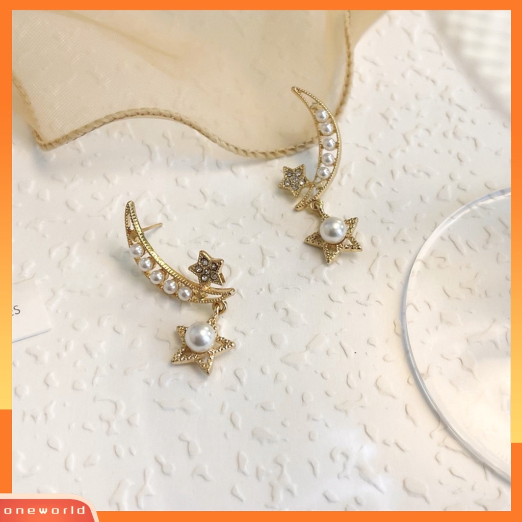 [WOD] 1pasang Anting Menjuntai Aesthetic Charm Hiasan Telinga Perhiasan Anting Bulan Bintang Minimalis Untuk Pesta