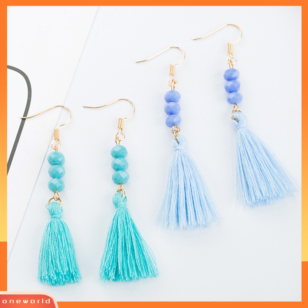 [WOD] Bohemian Manik Akrilik Wanita Gadis Rumbai Kait Anting Panjang Menjuntai Perhiasan Pesta