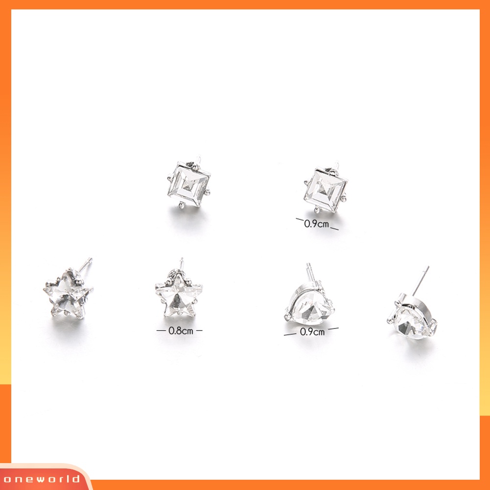 [WOD] 3pasang Lucu Bintang Persegi Peach Jantung Telinga Studs Set Gadis Belanja Perjalanan Anting-Anting