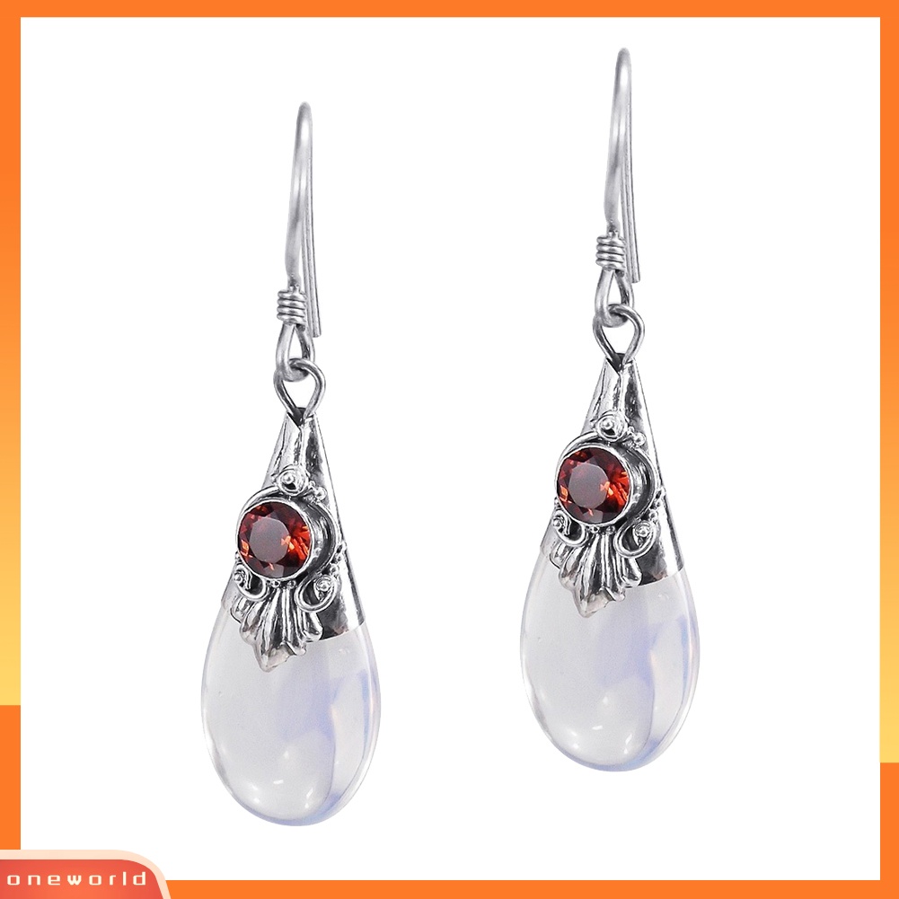 [WOD] Wanita Fashion Teardrop Drop Menjuntai Kait Anting Perhiasan Pesta Moonstone Imitasi