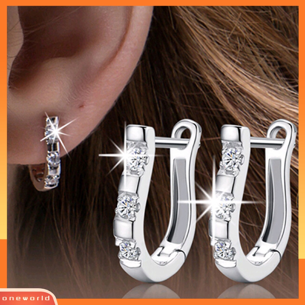 [WOD] 1pasang Anting Giwang Mewah Lapis Perak Putih Harp White Gemstones Hoop Earrings Untuk Kehidupan Sehari-Hari