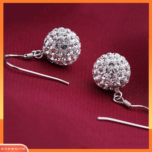 [WOD] Wanita Bening Fashion Perak Berlapis Keramik Lembut Kristal Kait Menjuntai Anting