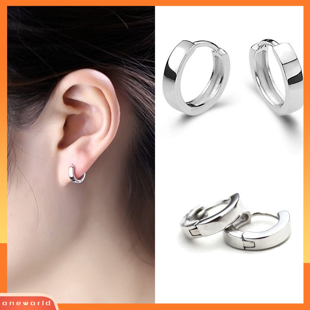 [WOD] Fashion Pria Wanita Perak Berlapis Halus Bulat Hoop Huggie Earrings Perhiasan Hadiah