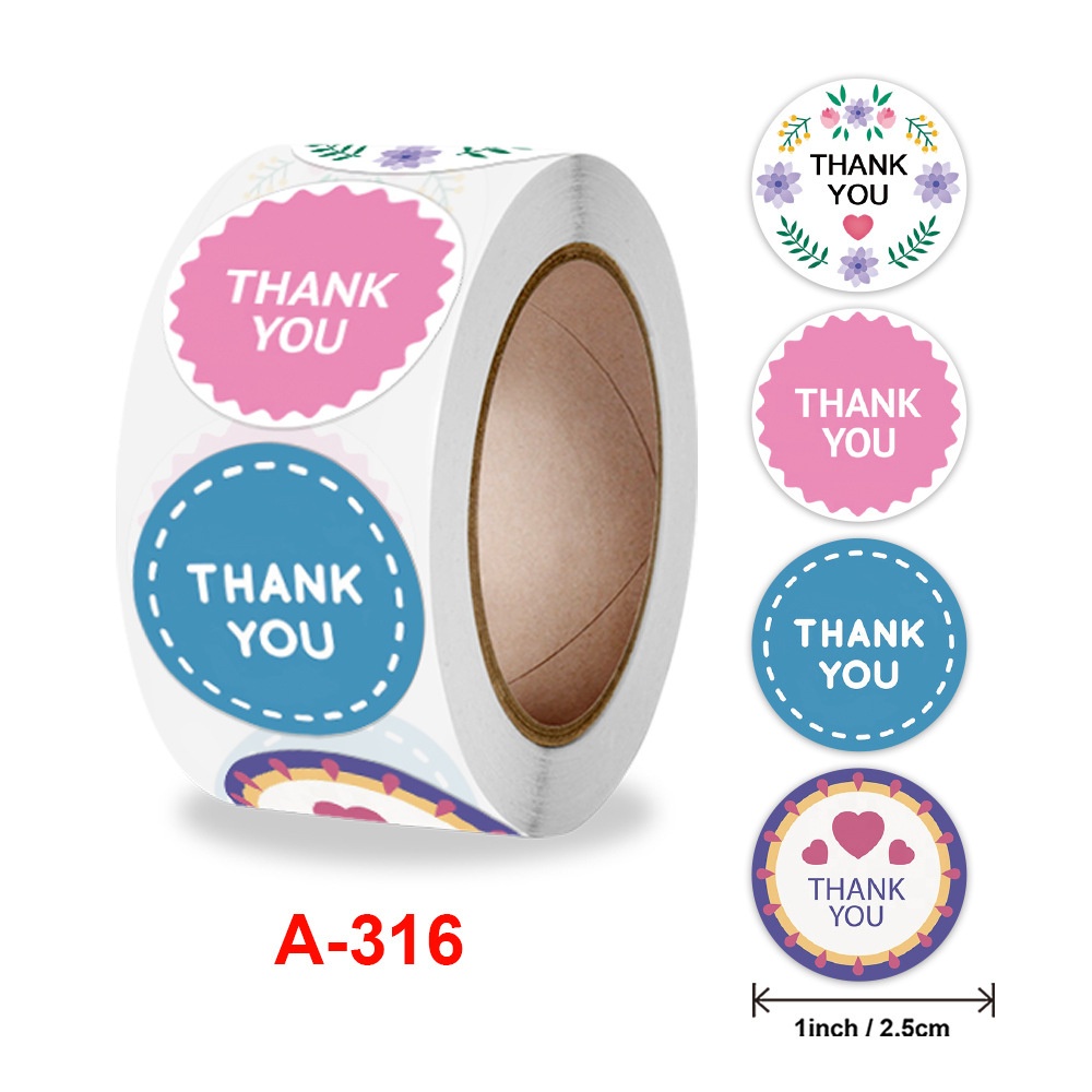 JY Stiker Label Thank You / Stiker Roll (500 Pcs) / Stiker Ucapan Bulat / Stiker Tempel / Stiker Label Colorfull