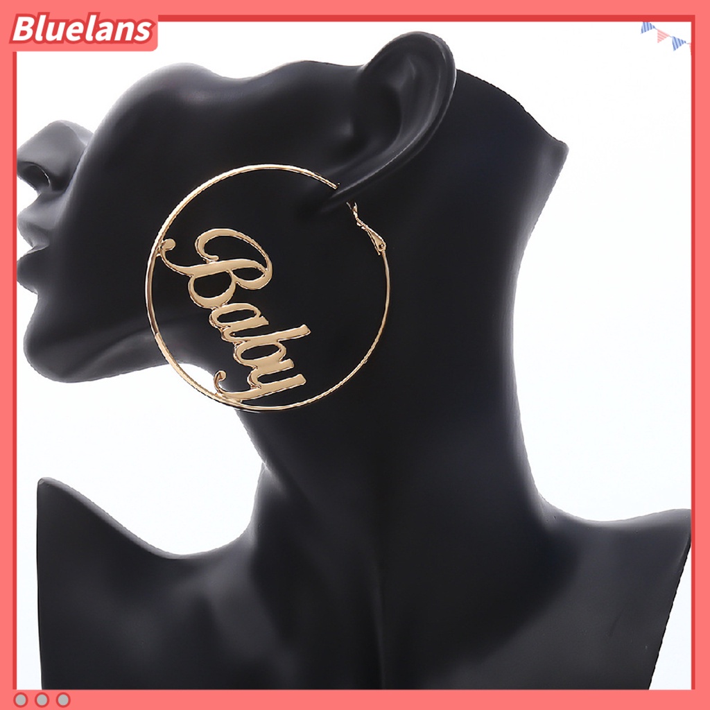 [BLS] 1pasang Anting Hoop Desain Huruf Berlebihan Anti-tarnish Perhiasan Pernikahan Alloy Besar Halus Wanita Anting Lingkaran Bulat Loop Earrings
