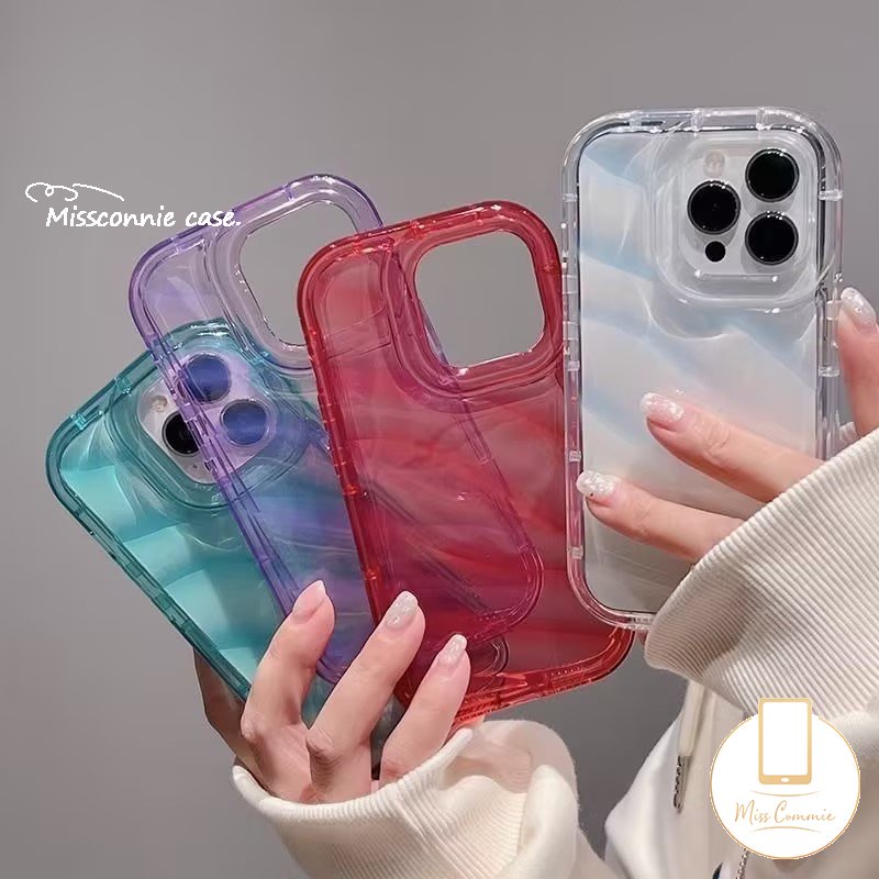 Ins Permen Warna Mewah Sederhana Casing Bening Kompatibel Untuk IPhone 7Plus XR 11 14 13 12 Pro MAX 8Plus 6 6S 7 8 Plus X XS MAX SE 2020terbaru 3D Stereo Kreatif Bergelombang Penutup Tahan Guncangan