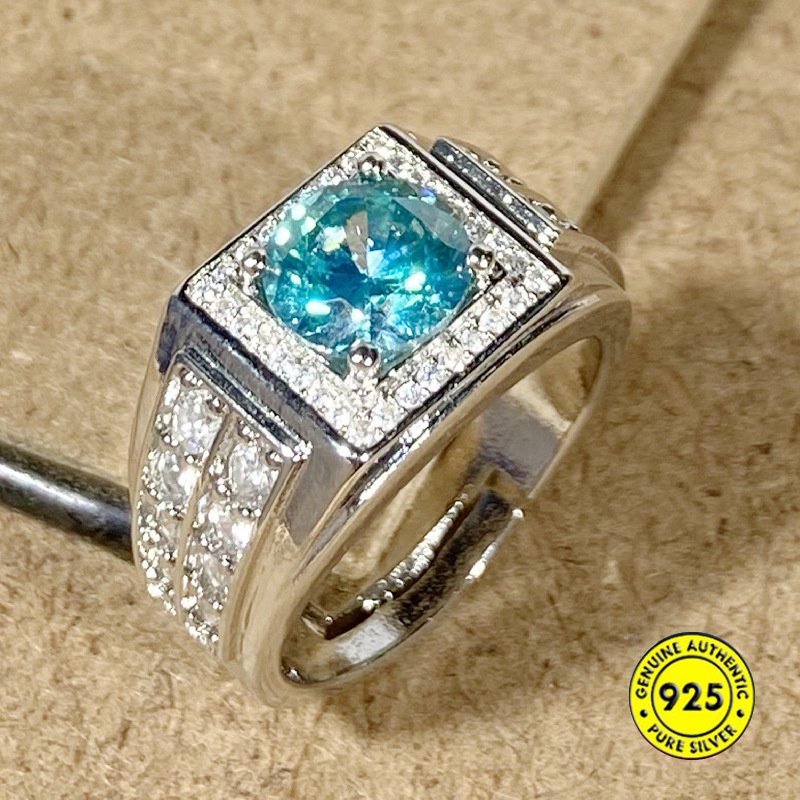 Cincin Pt950 Platinum Eight Hearts Dan Eight Arrows Blue Green Moissanite Mewah