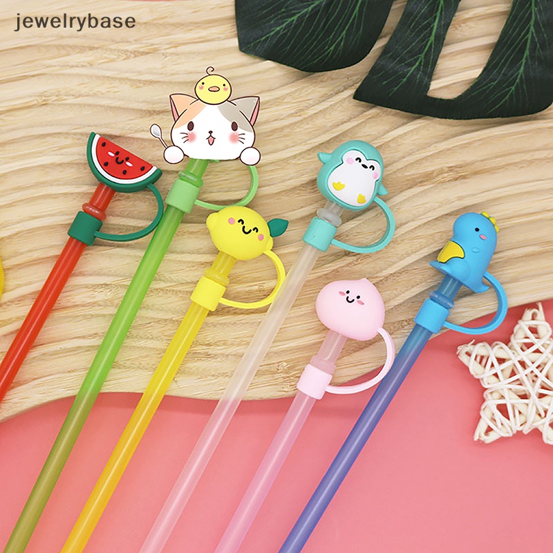 [jewelrybase] Silikon Sealing Straw Plug Reusable Minum Tutup Debu Kartun Colokan Tips Cover Suit Dapur Cangkir DIY Aksesoris Grosir Butik