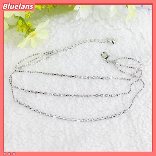 [BLS] Wanita Musim Panas Pantai 3baris Berlian Imitasi Gelang Kaki Rantai Ankle Bracelet Foot Jewelry