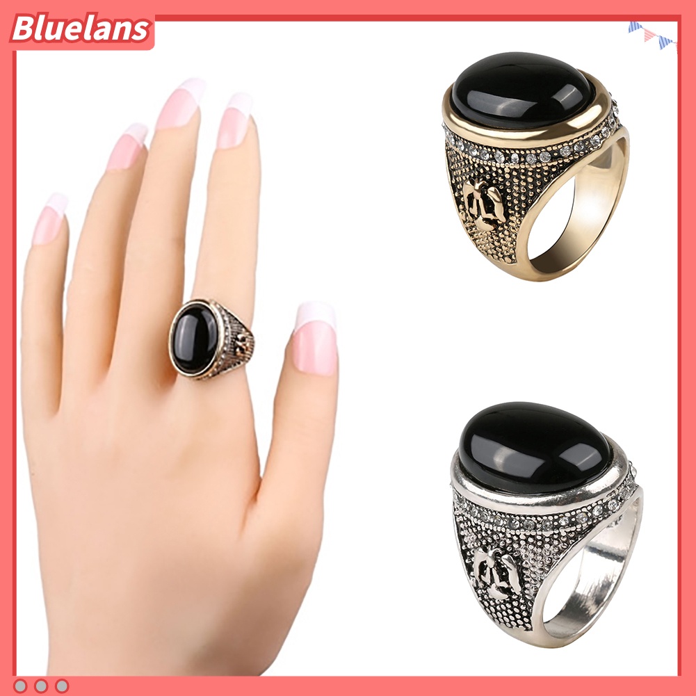 [BLS] Pria Vintage Keren Besar Hitam Berlian Imitasi Bertatahkan Jari Cincin Perhiasan Hadiah Pesta