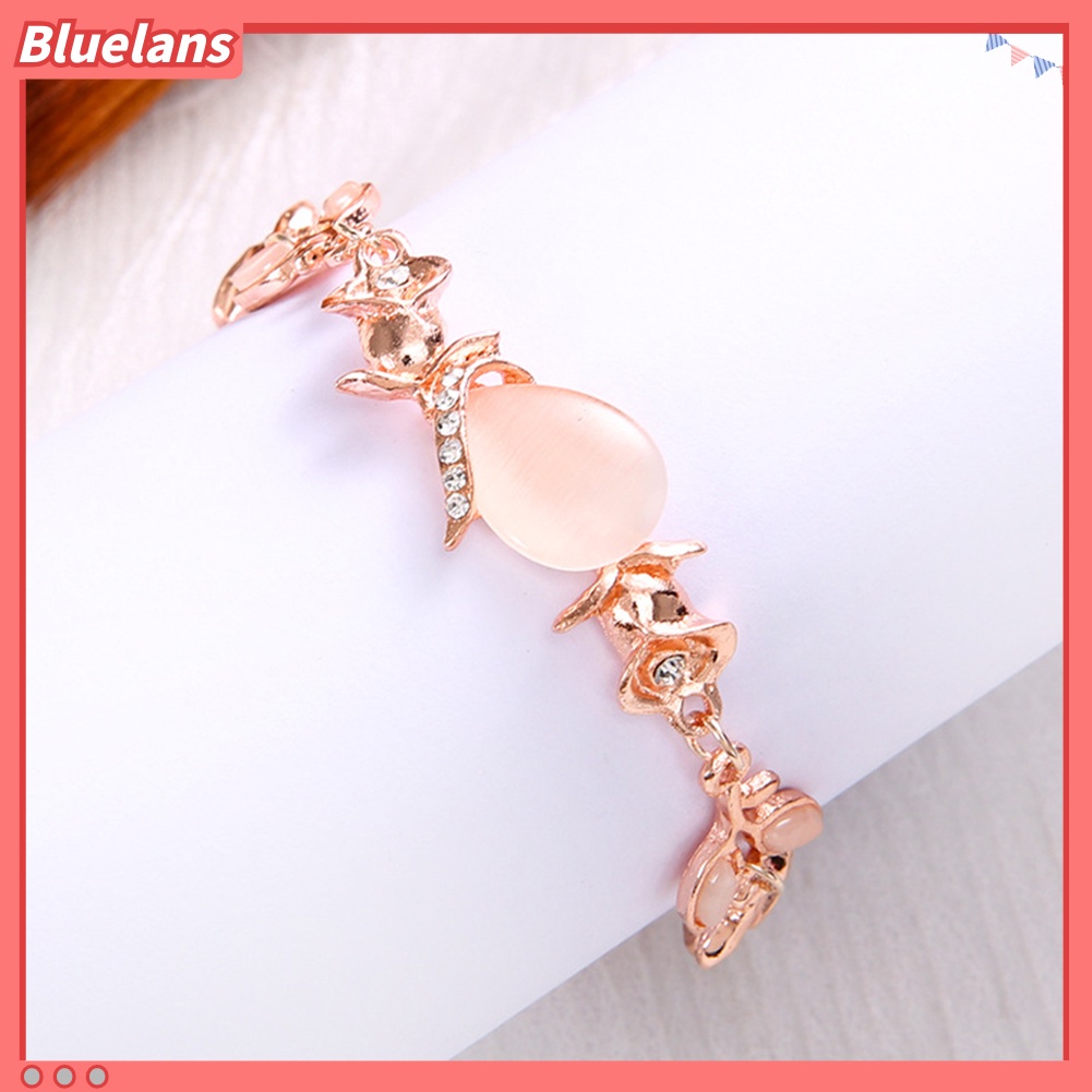 [BLS] Fashion Buatan Opal Hias Daun Gelang Wanita Pesta Bangle Perhiasan Hadiah