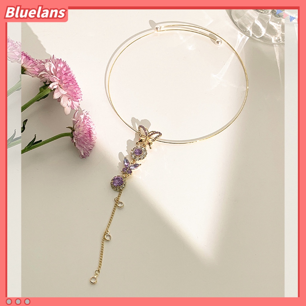 [BLS] Wanita Kupu-Kupu Berlian Imitasi Rumbai Adjustable Kerah Kalung Liontin Choker