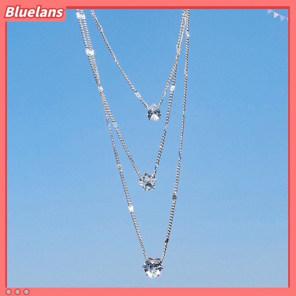 [BLS] Shiny Berlian Imitasi Adjustable Ekstensi Rantai Wanita Kalung Jantung Bintang Pesona Berlapis Liontin Kalung Pesta Perhiasan