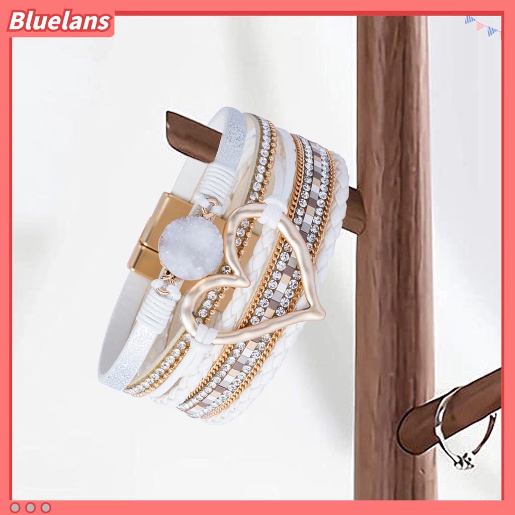[BLS] Wanita Gelang Kulit Imitasi Cinta Hati Pesona Multi-layer Bohemia Resin Batu Hadiah Dikepang Punk Gadis Manset Bangle Fashion Perhiasan