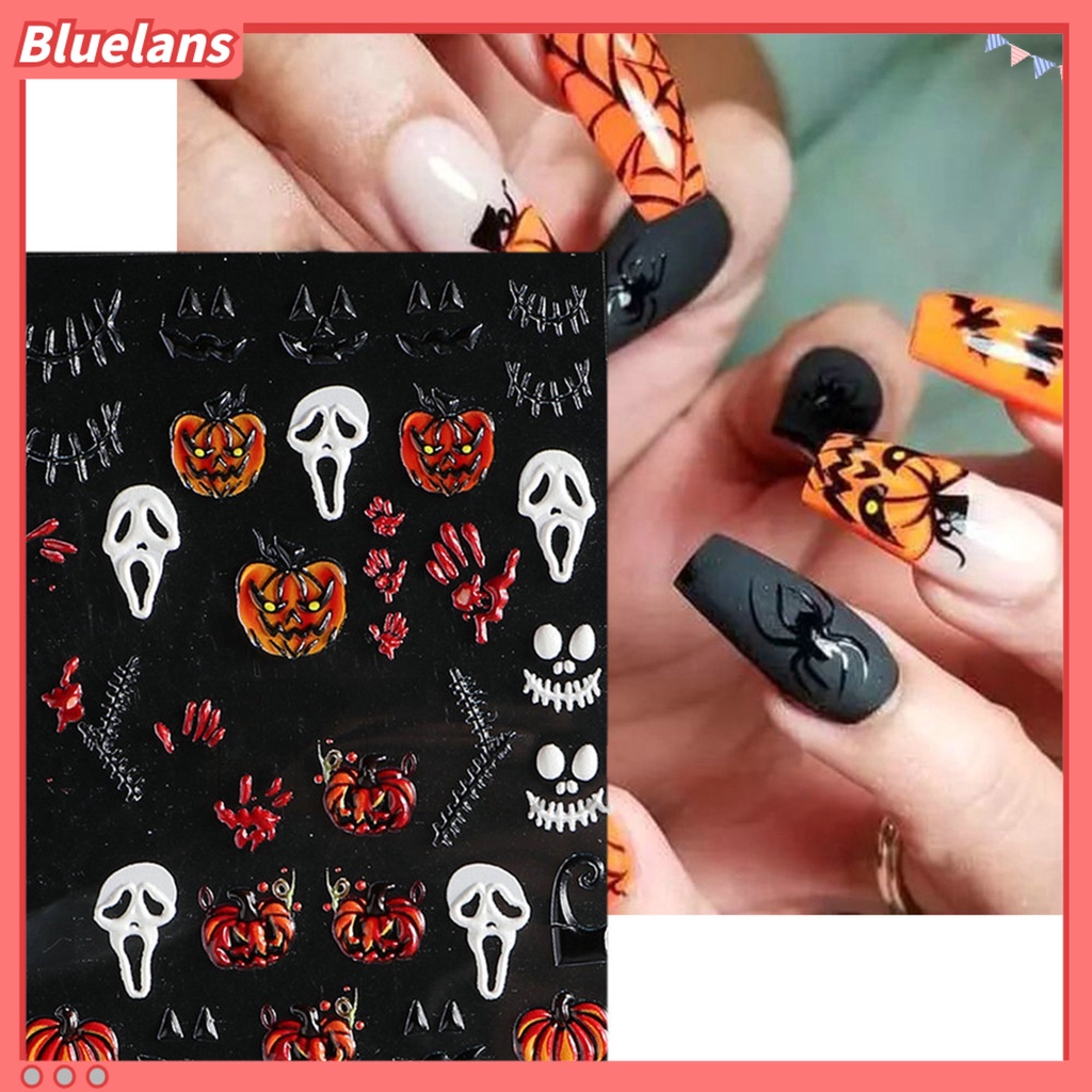 [BLM] Stiker Kuku Pola Horror Kuat Lengket Tidak Luntur Perekat Diri Yang Dapat Dilepas Dekoratif PVC Gaya Halloween DIY Nail Art Stiker Ornamen Perlengkapan Kuku