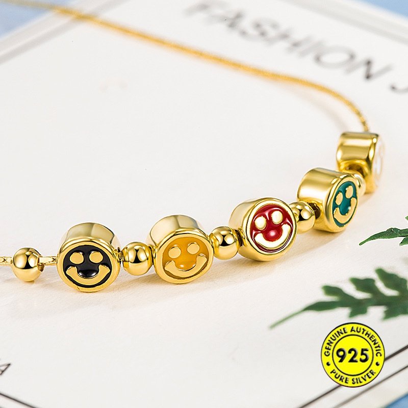 Gelang Kaki Emas Smiley Face Warna-Warni Cahaya Mewah Halus Grace High Sense Ornament U1855