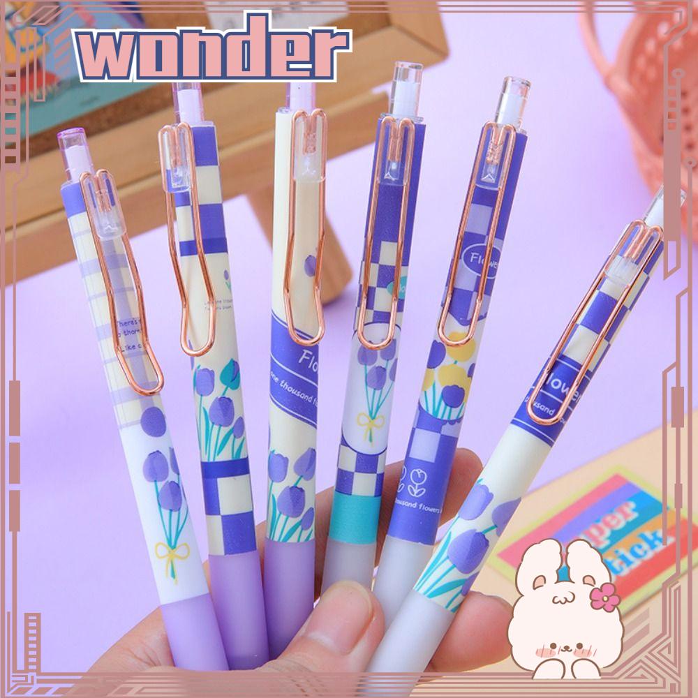 Wonder 6PCS /Set Gel Pens Kartun Mutil-styles Dengan Klip Alat Tulisan Tulip Press Type Signature Pen