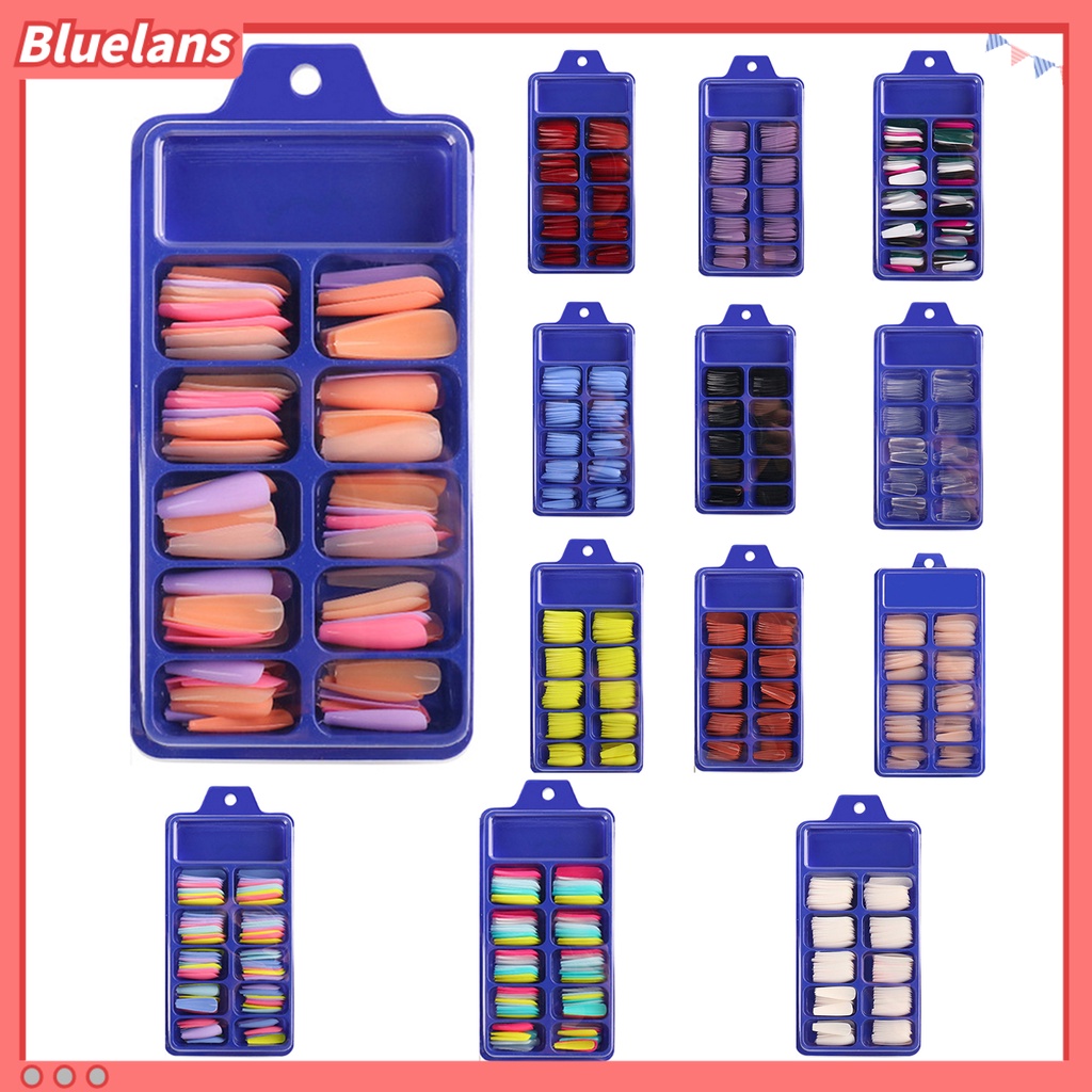 [BLM] 100pcs /Box Tip Kuku Warna T-Berbentuk Memanjang Mini Profesional Ballerina Kuku Palsu Berwarna Untuk Kecantikan