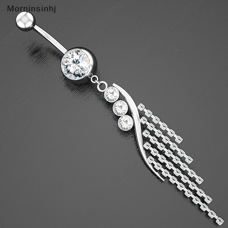 Mornin Warna Rose Gold S-Shaped Fringe Belly Button Ring Sexy Zircon Belly Stainless Steel Menjuntai Rumbai Pusar Cincin Perhiasan id