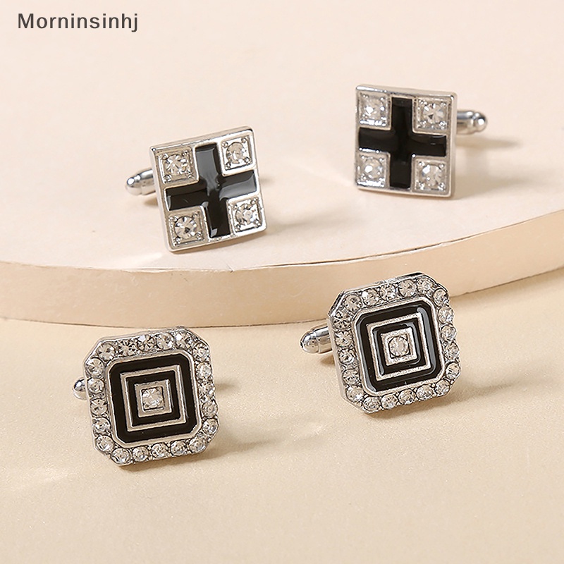 Mornin French Manset Fashion Bisnis Setelan Manset Kancing Persegi Bergaris Dipernis Perhiasan Pria Berlian Tertanam Kemeja Lengan Studs id