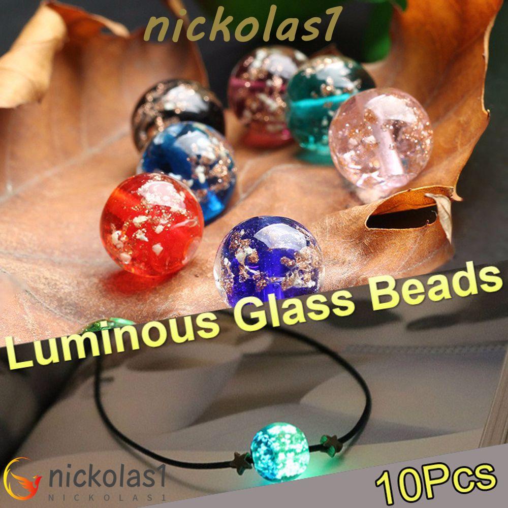 Nickolas1 Manik-Manik Kaca Bercahaya 10mm Shiny Gelang Emas Daun Kaca Keramik Kristal DIY Membuat Perhiasan