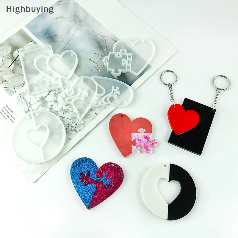 Hbid Cetakan Silikon Cetakan Resin Hati Gantungan Kunci Liontin Silicone Mold DIY Puzzle Keyring Glory