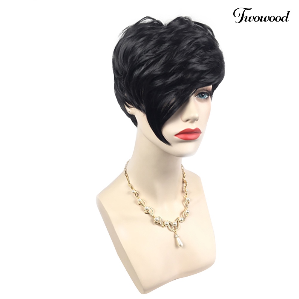 Twowood Fashion Wanita Seksi Panas Pendek Hitam Lurus Wig Cosplay Pesta Wig Rambut Penuh