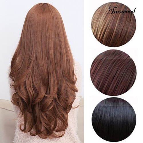 Twowood Wanita Fashion Panjang Keriting Bergelombang Wig Cosplay Rambut Ekstensi Penuh Wig Dekorasi Pesta