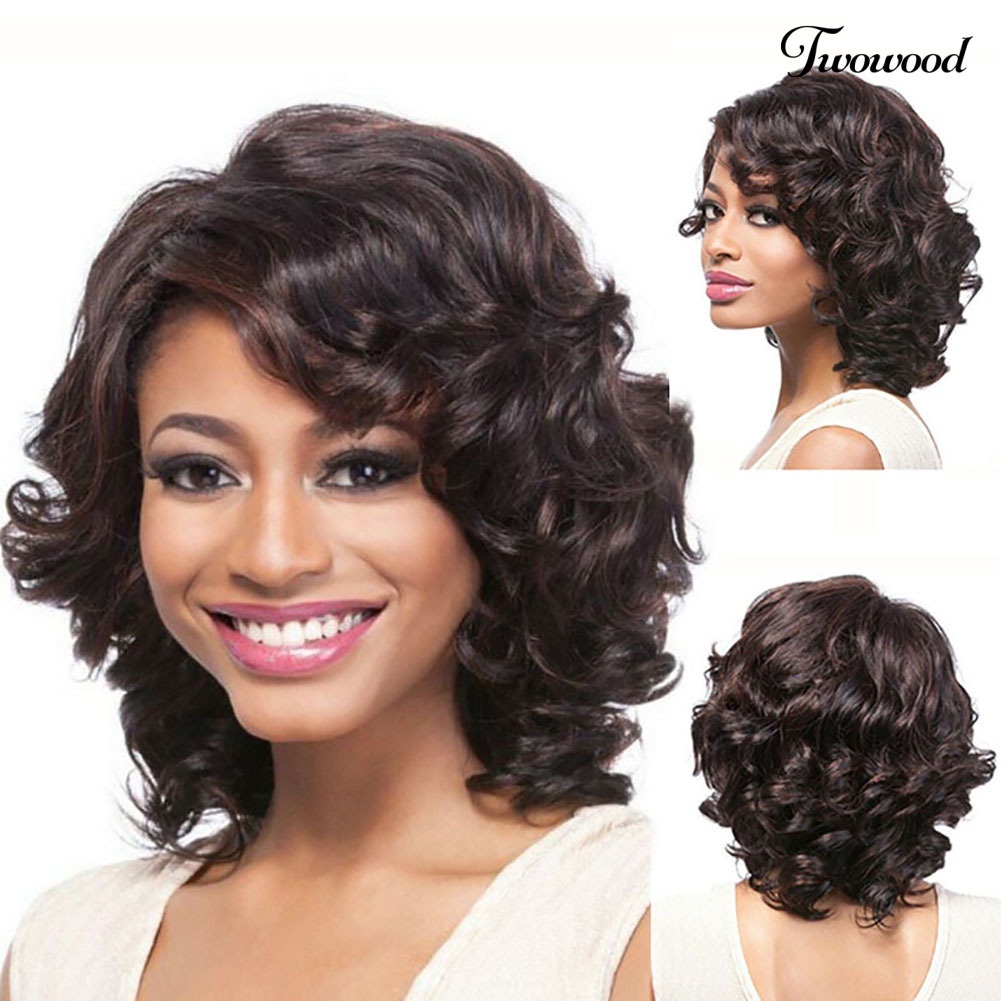 Twowood Fashion Pendek Keriting Wig Serat Sintetis Menawan Wanita Pesta Harian Sopak