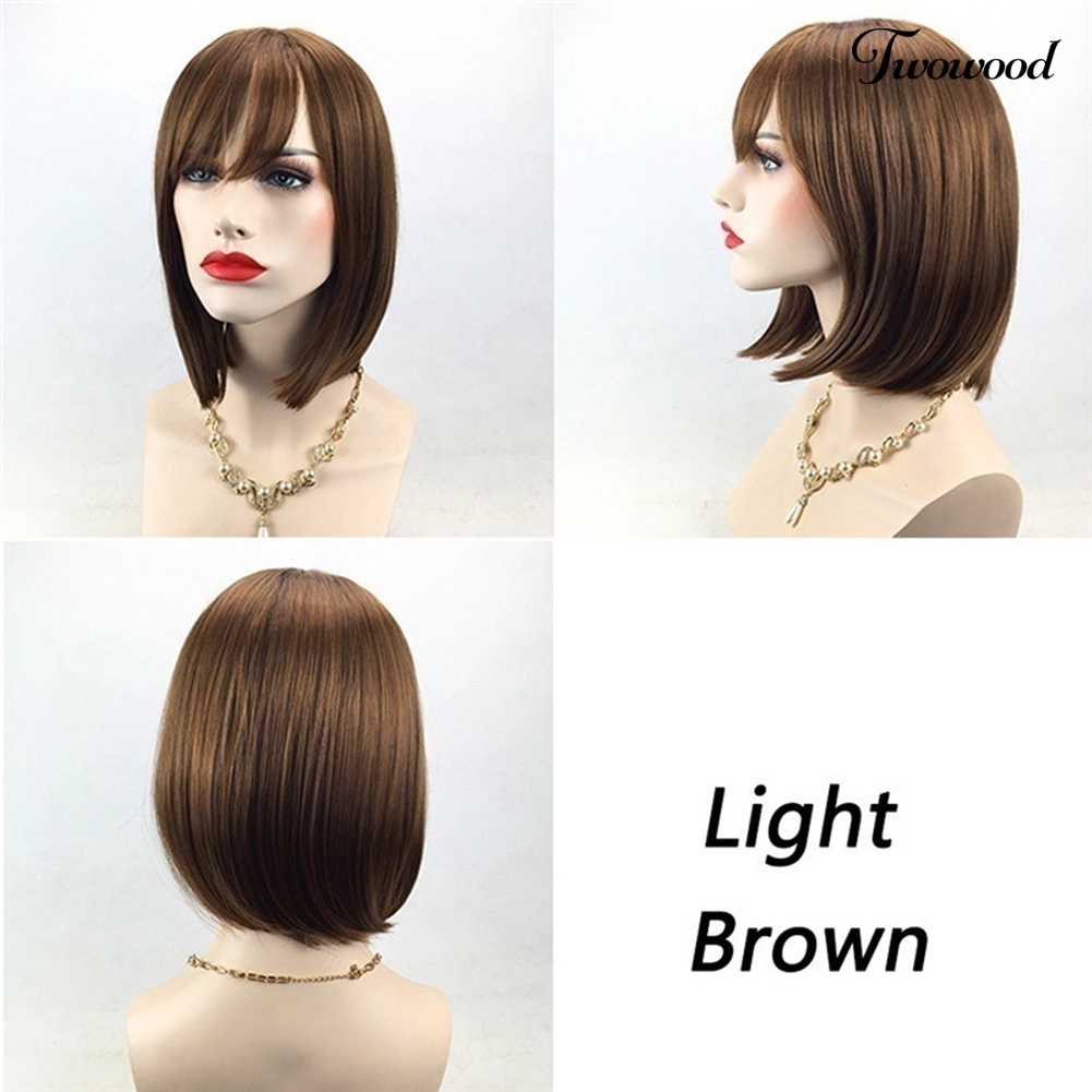 Twowood 30cm Bobo Gaya Panjang Bahu Lurus Bang Wig Wanita Fringe Hair Extension