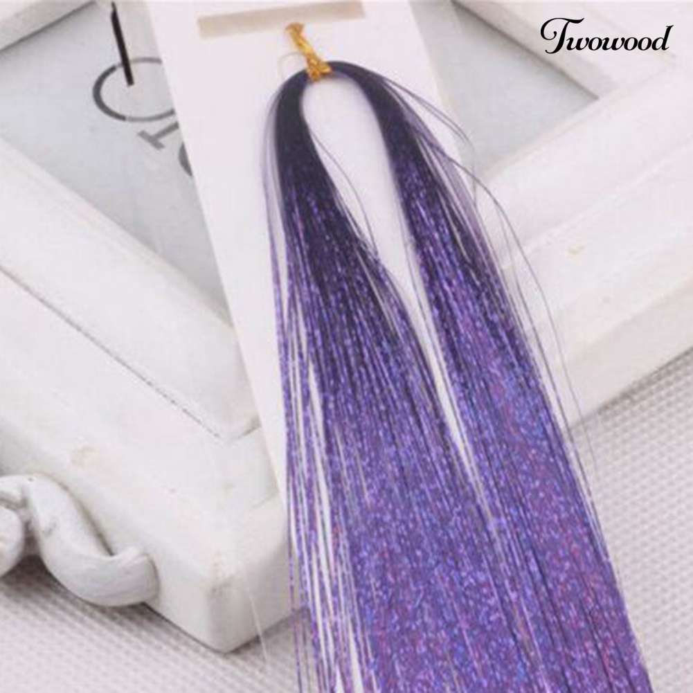 Twowood Tahan Panas Glitter Wig Lurus Panjang Mengkilap Mulus Hair Extension Sopak