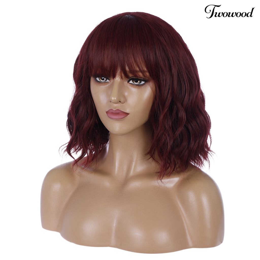 Twowood Fashion Wanita Merah Halus Panjang Keriting Wig Suhu Tinggi Serat Pesta Sopak