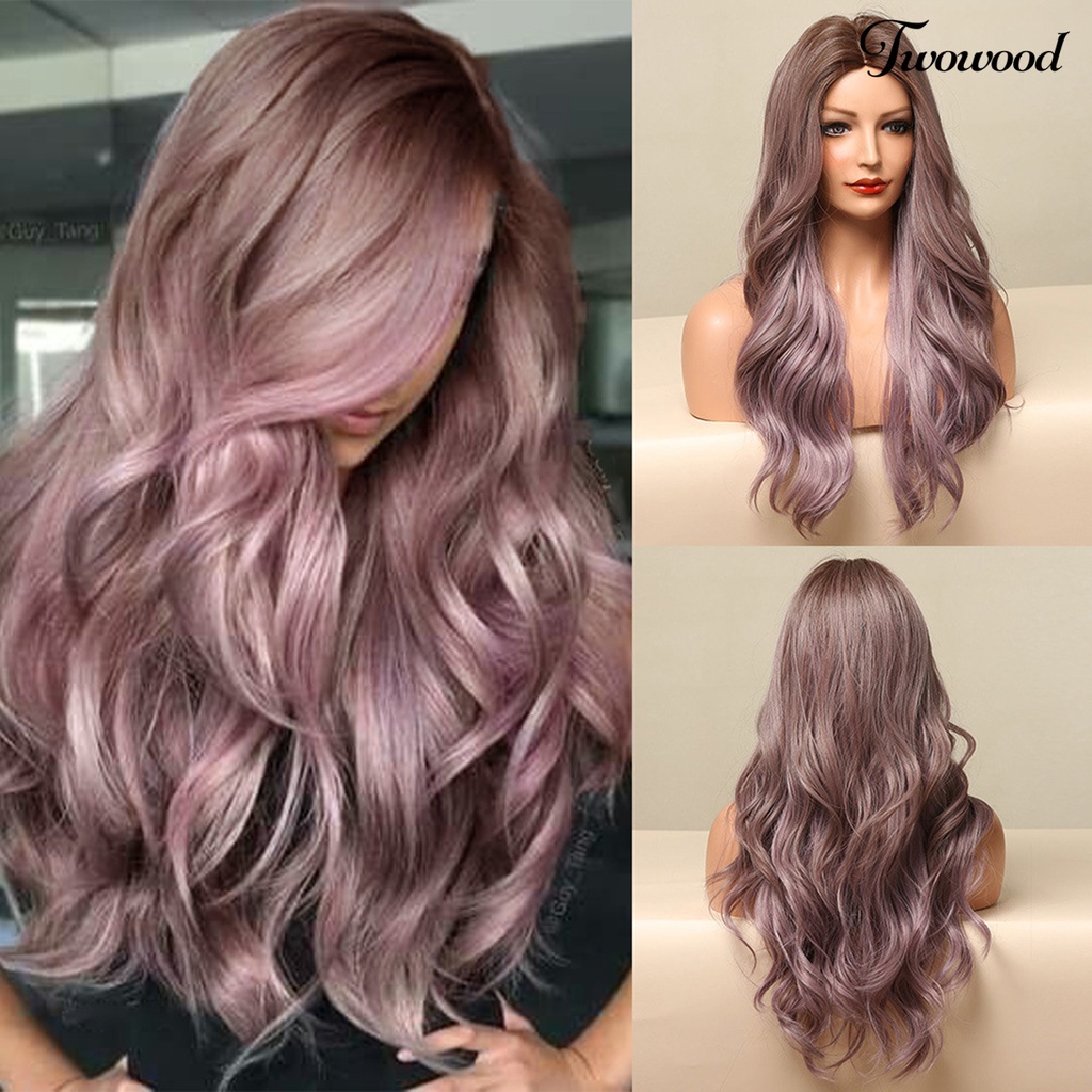 Twowood Wig Gelombang Panjang Efek Gradien Dengan Lengan Mesh Wig Cosplay Panjang Ombre Campuran Ungu Ultra Tipis Untuk Perempuan