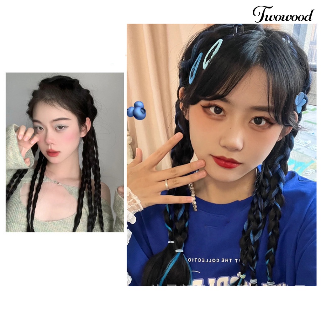 Twowood Braided Wig Fashion Lembut Nyaman Trendi Indah Alat Makeup Suhu Tinggi Sutra Wanita Ponytail Kepang Wig Untuk Rumah