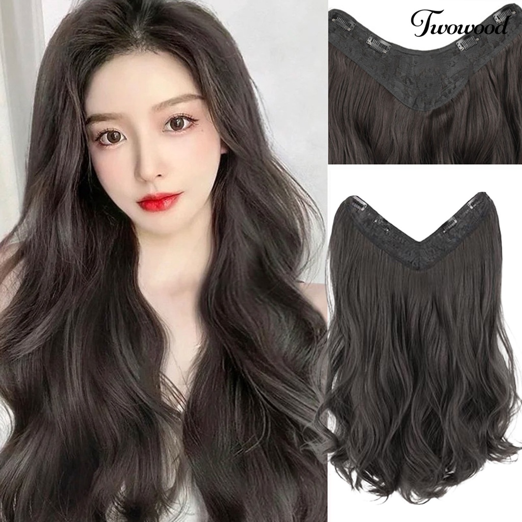 Twowood Wig Piece No Perm Fluffy Mensimulasikan U-Shaped Menebal Rambut Mulus Satu Potong Panjang Keriting Sebagian Mewarnai Wanita Wig Wanita Digunakan