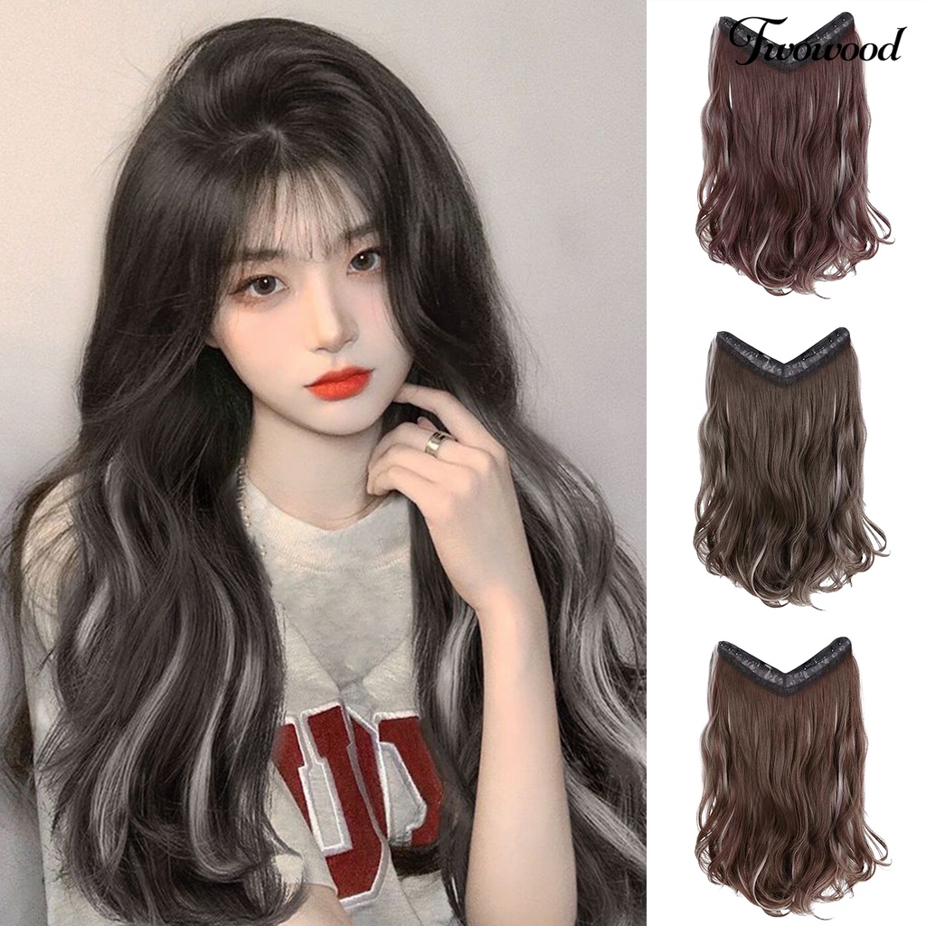 Twowood One Piece Wig No Perm Fluffy V-Shaped Seamless Menebal Rambut Tak Terlihat Halus Ekstensi Rambut Palsu Mewarnai Sebagian Digunakan Wanita