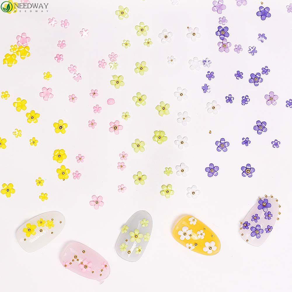 Needway Set Dekorasi Kuku Bunga DIY Resin 3D Pesona Kuku Gaya Jepang Manicure Steel Ball Nail Ornaments