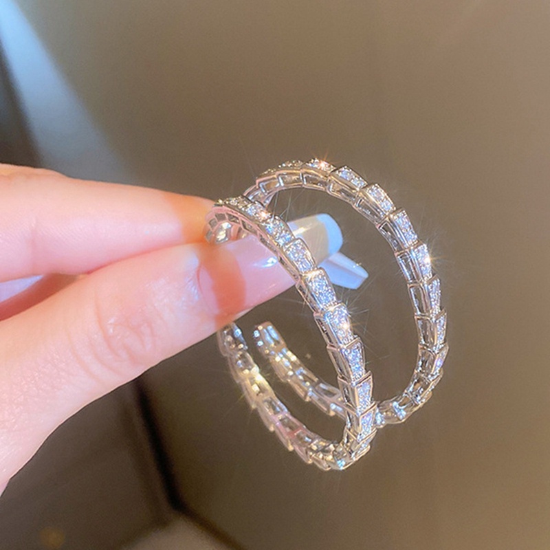 Fashion Simple Hoop Bulat Bentuk Lingkaran Anting Earring Untuk Wanita, Kilau Bulat Hoops Kristal Anting Zircon