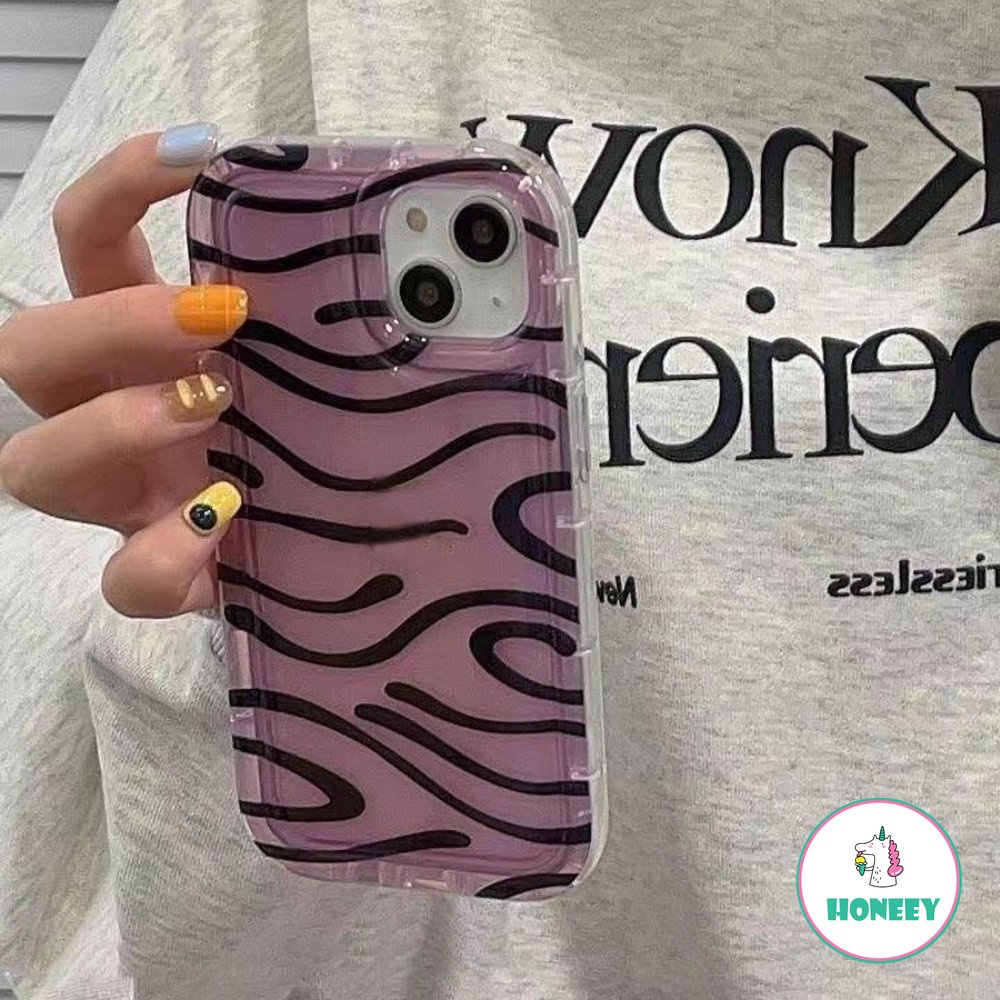 Casing Airbag Garis Zebra Ungu Lucu Untuk iPhone 14 Pro Max13 11 12 Pro Max Casing iPhone XR XS 7 8plus Shockproof Soft Phone Cover