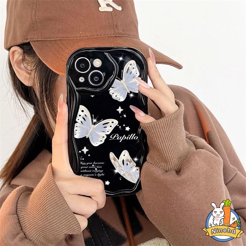Realme C55 C35 C33 C30 C30s C21Y C25Y C25 C25s C20 C20A C15 C12 C11 8i 5 5s 5i 6i C3 Ins Style Wave Edge Air Cushion Butterfly Phone Case Pelindung Kamera Penuh Lembut Tpu Penutup Belakang